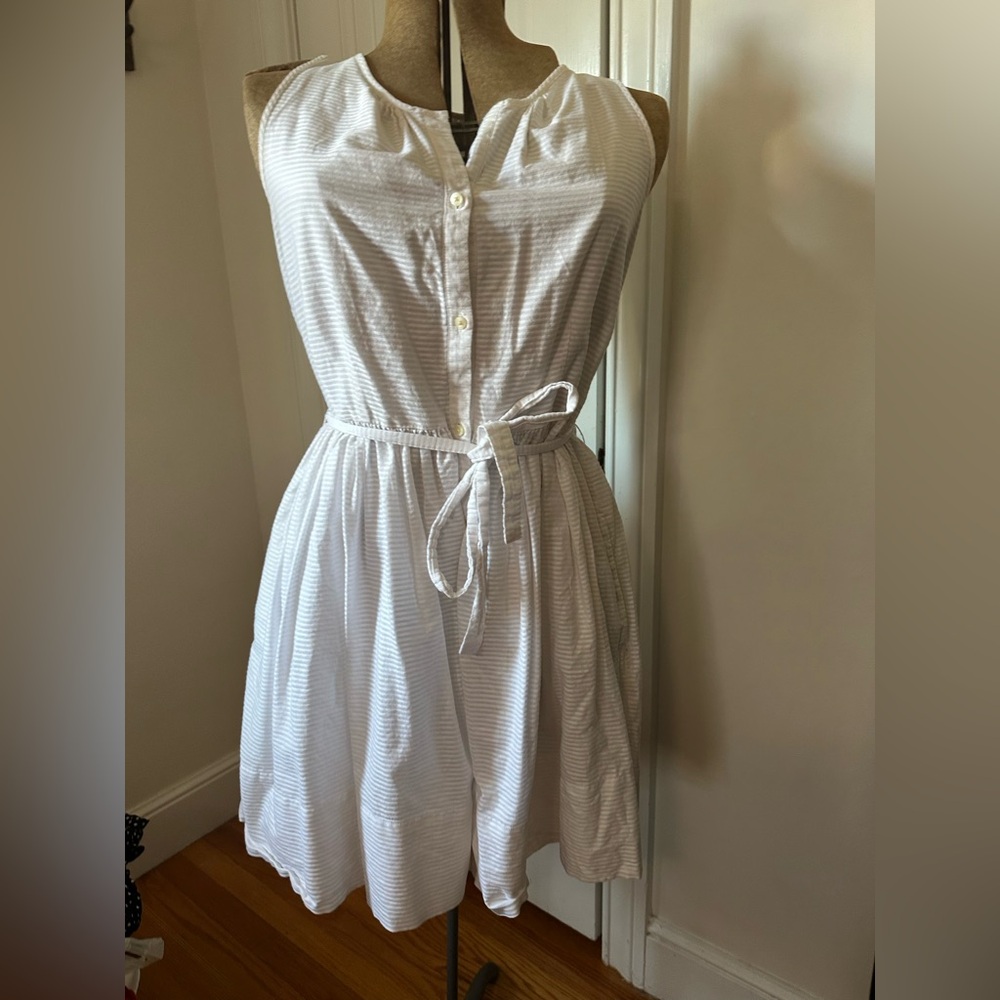 GAP White Striped Midi Dress